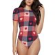 thumbnail image 1 of Balery Heart Plaid Body de cuello redondo de manga corta para mujer Tops de manga corta Tops básicos-Medium, 1 of 7