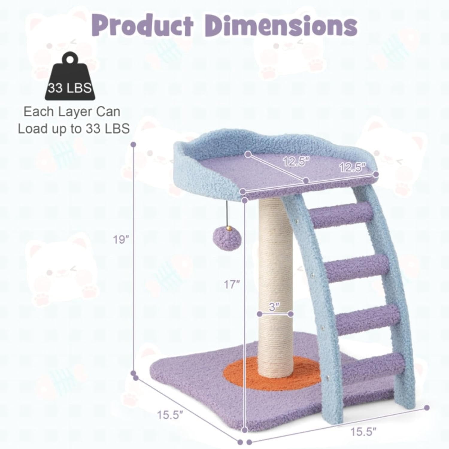 2 Storey cat Tree, cat Climbing Frame, Plush cat Tower with Ladder Shape