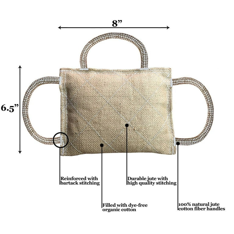 CuteNfuzzy Organic Dye Free K9 Jute Bite Pillow 3 Handles Medium