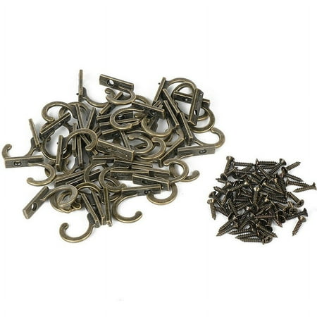 

50PCS Small Antique Single Row Hooks for Clothes Robe Hat Wall Hanging w/ Screws
