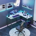 L Shaped Gaming Desk, White PC Desk with Storage Bag, Computer Desk for