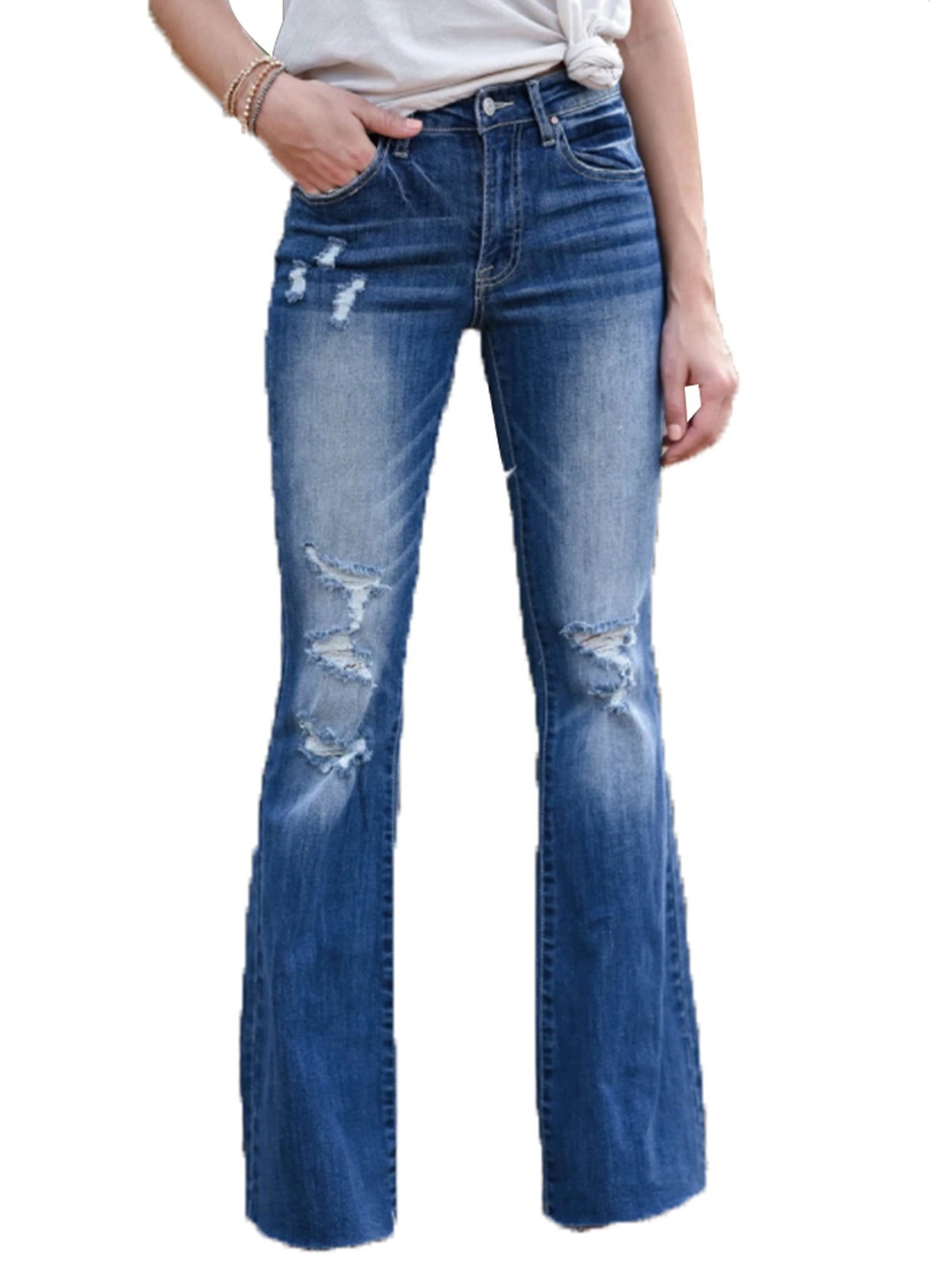Womens Skinny Ripped Flared Jeans Ladies Bootcut Stretch Denim Pants Trousers