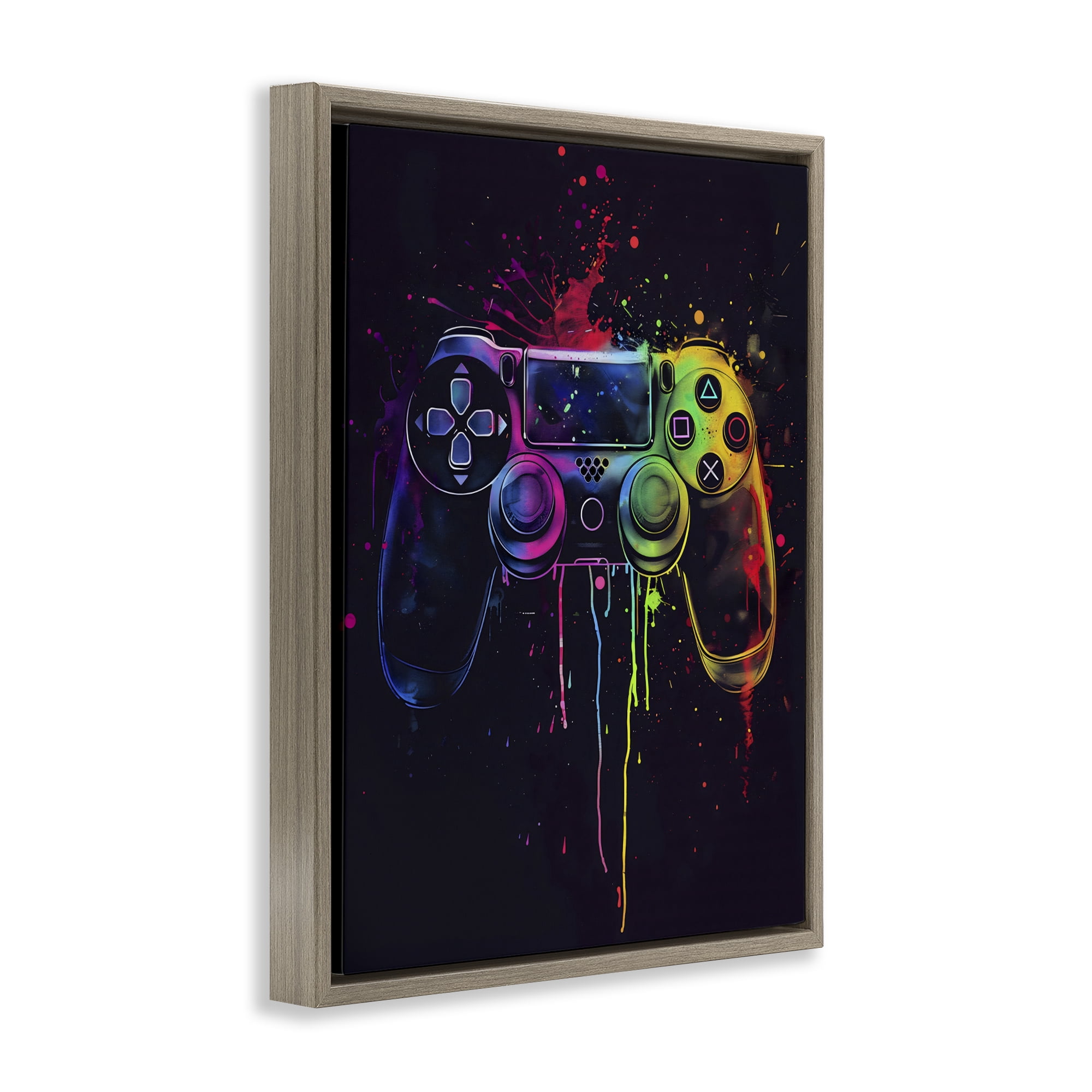 Stupell Industries Rainbow Glow Gaming Controller Brown Framed Floater Canvas Wall Art, design by Creative Studio