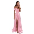 thumbnail image 1 of Vestido de fiesta GODCUN de satén con hombros descubiertos y abertura en A, rosa, 1 of 7