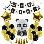 Panda Theme Party Balloon Bunting Banner Set Including 21PCS Latex Balloons Tassels Five-Pointed Star Air Balls;Panda Happy Birthday Balloons Set Party Decor Panda Theme Party