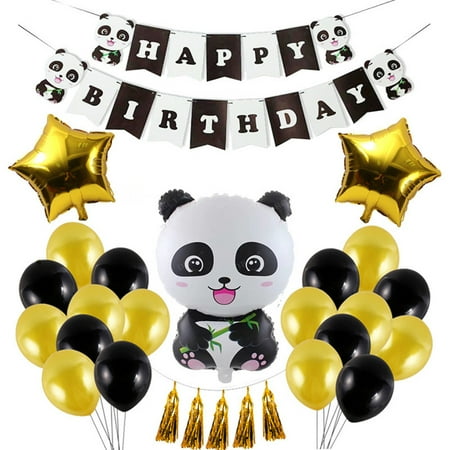Panda Theme Party Balloon Bunting Banner Set Including 21PCS Latex Balloons Tassels Five-Pointed Star Air Balls;Panda Happy Birthday Balloons Set Party Decor Panda Theme Party