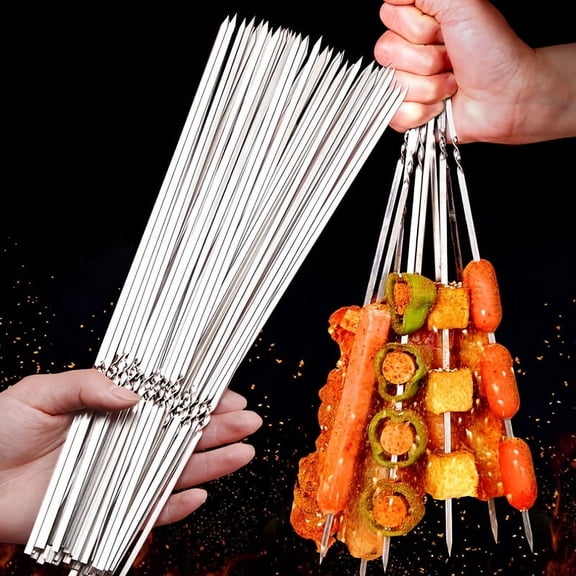 10pcs Reusable Stainless Steel BBQ Skewers - Perfect For Barbecue, Shish Kebab & Camping!