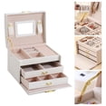 thumbnail image 4 of Joyero para Mujeres Y Niñas, , Organizador de Joyas de material cuero , Estuche de Almacenamiento con Pantalla de 3 Capas para Pendientes, Pulseras, blanco jinwen Caja de almacenamiento de joyas, 4 of 8