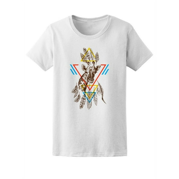 Giraffe Boho Feather Triangle T-Shirt Women -Image by Shutterstock, Female Large