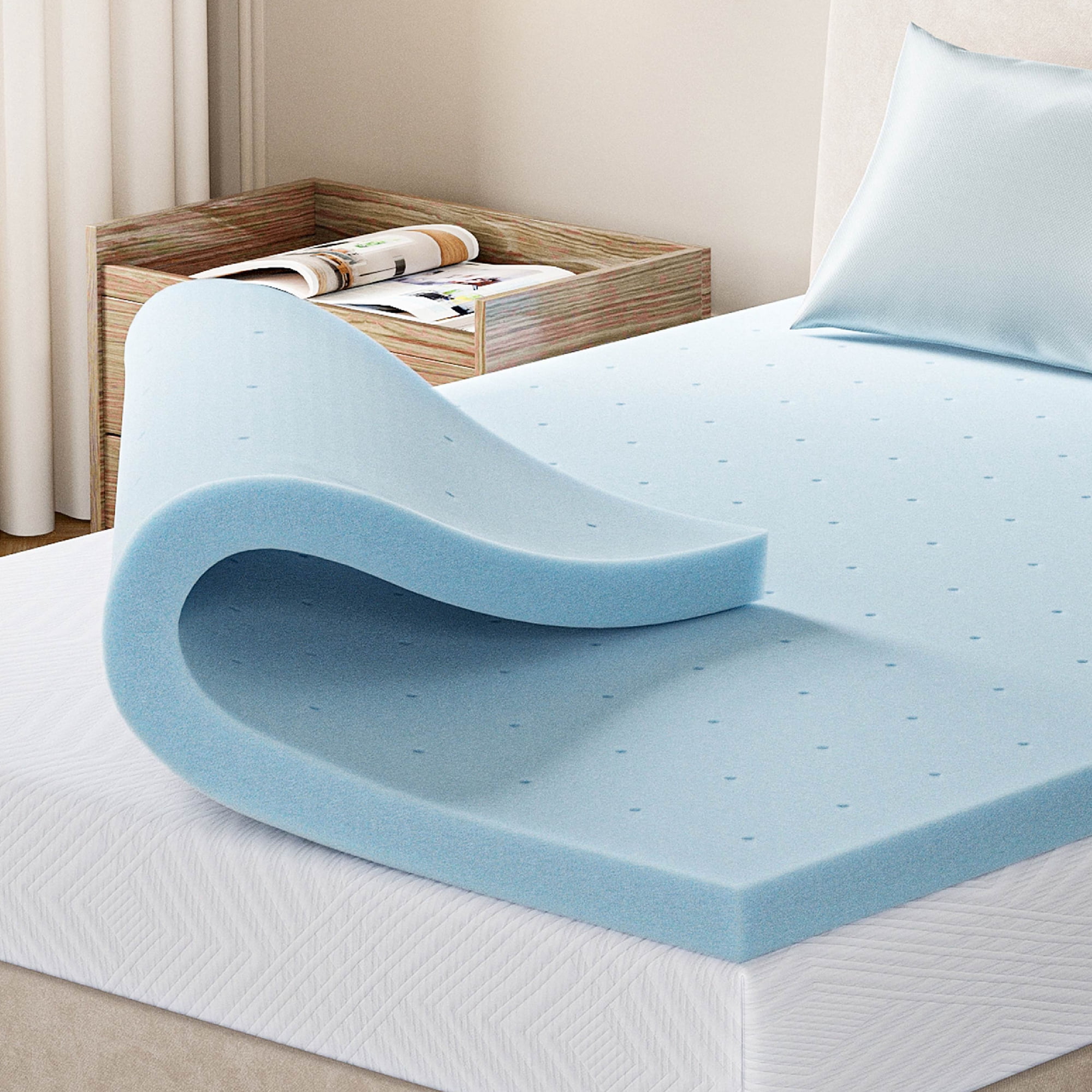 EGOHOME 4 Inch Twin Mattress Topper, Gel Infused Memory Foam Pad, Cooling and Pressure Relieving, Medium, CertiPUR Certified, Blue