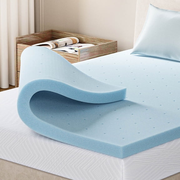 EGOHOME Memory Foam Mattress Topper, Queen Size 3 Inch Gel Infused Memory Foam Pad, Cooling and Pressure Relieving, Medium, CertiPUR Certified, Blue