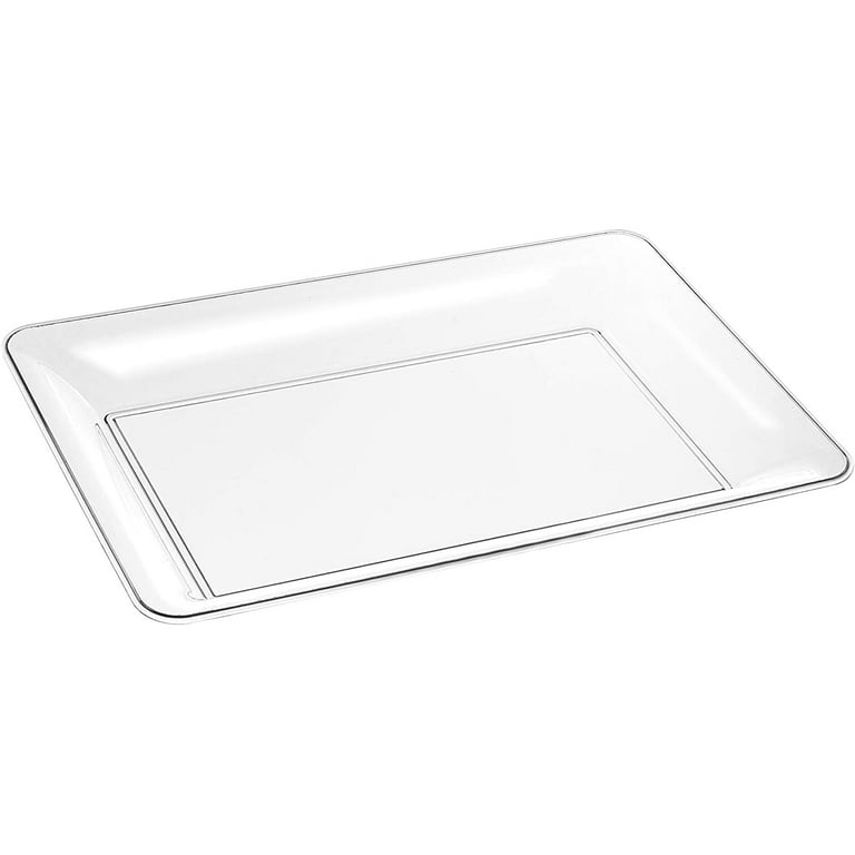 4 10 x 8 White Trays Rectangle Serving Trays with Lid, Plastic Tray and  Lid Small Plastic Party Platters with Clear Lids White Catering Trays