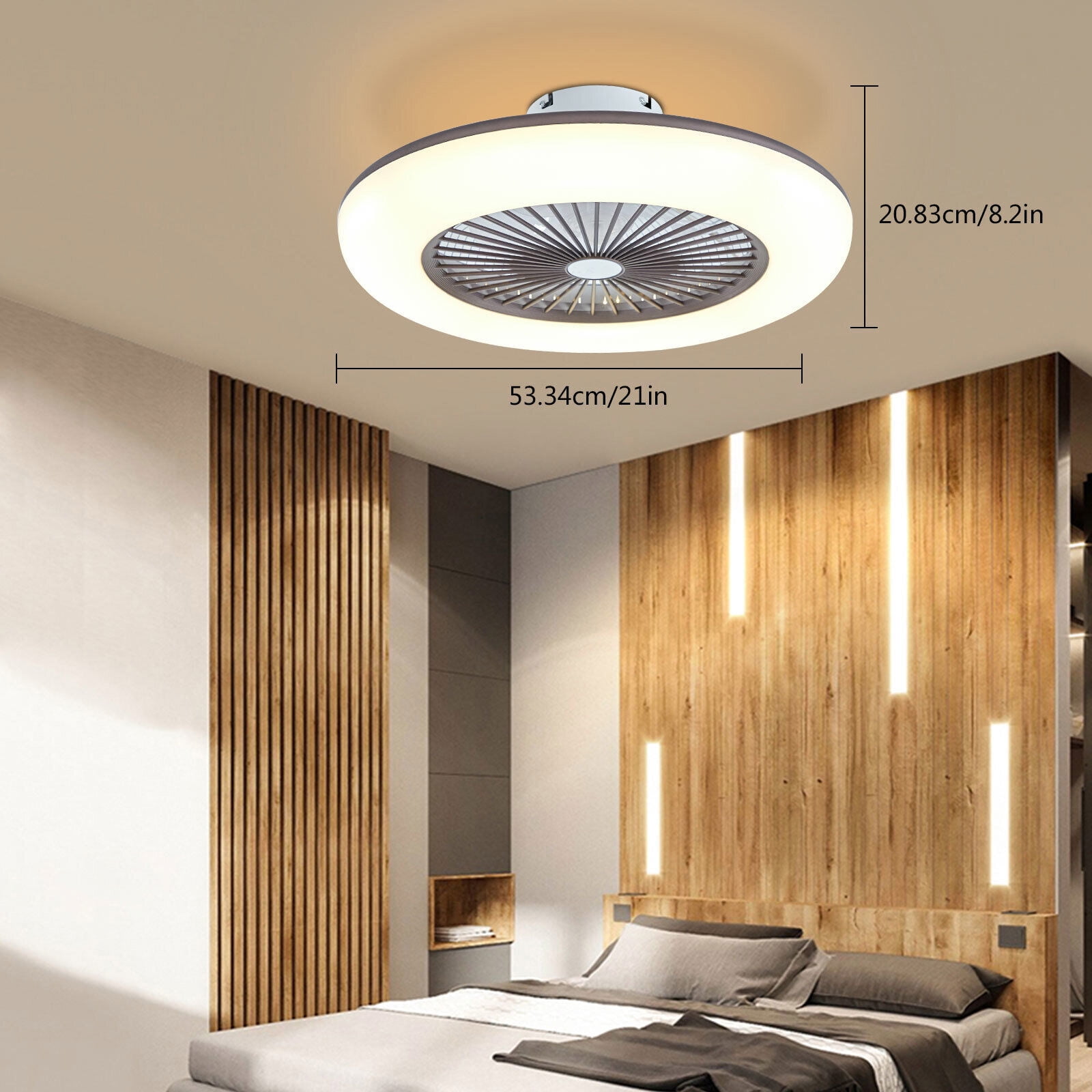 22" Modern Ceiling Fan Light Enclosed Low Profile LED Chandelier Lamp 3