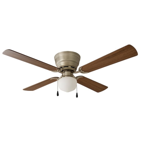 Mainstays 42" Hugger Indoor Ceiling Fan with Single Light, Satin Nickel, 4 Blades, LED Bulb