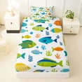 thumbnail image 3 of Castle Fairy Cartoon Multicolor Reef Fish Twin Sheets 3pcs,Simple Coral Bubble White Seamless Bedding,Green Orange,1 Fitted Sheet,1 Flat Sheet and 1 Pillowcase, 3 of 6