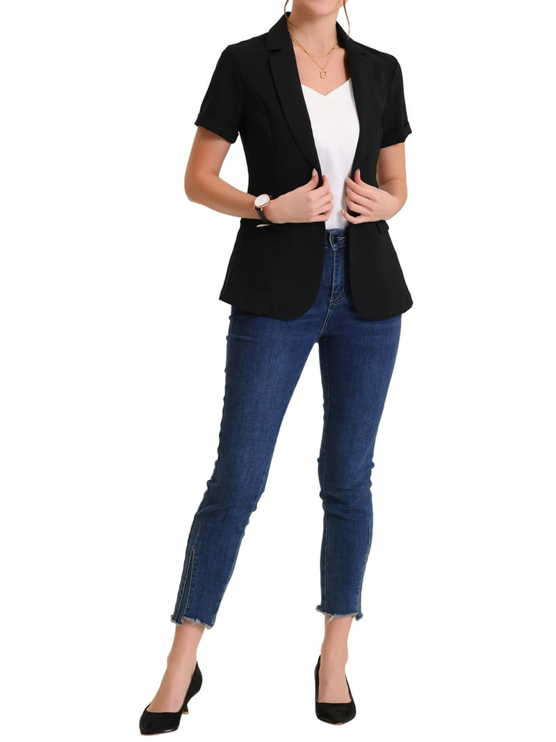 INSPIRE CHIC Women's Blazer Short Sleeve One Button Wear-to-Work