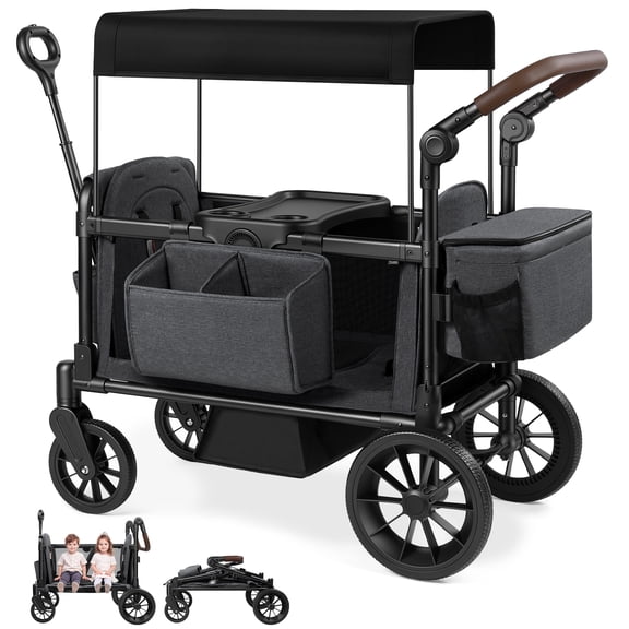 Vomeast Wagon Stroller with Tray,2-Seater Wagon for Kid,Side Entry,Gray