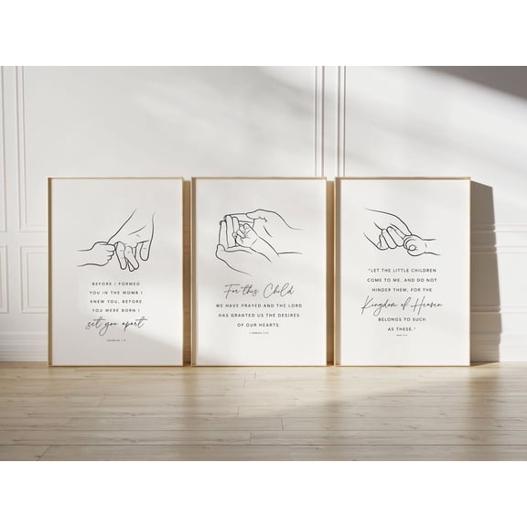 Nursery Bible Verse Wall Art Nursery Scripture Christian Nursery Decor Baby Room Decor Set 3 Unframed Paper Print 8x12