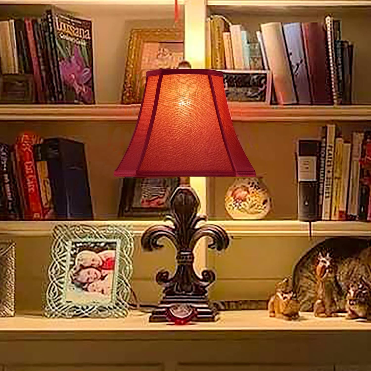Burgundy Lamp Shade Square Cut Corner for Table Lamp and Floor Lamp, 8x14x11 Inch Medium Natural Faux Silk, Easy Assembly Required (Single) Red Modern & Victorian Lampshade Replacement