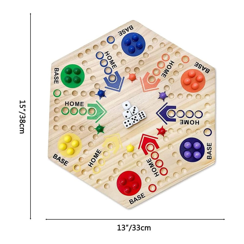 Original Marble Game Wah00 Board Game Double Sided Painted Wooden Fast Track Board Game for 6 and 4 Players 6 Colors 24 Marbles 6 Dice for Family Friends