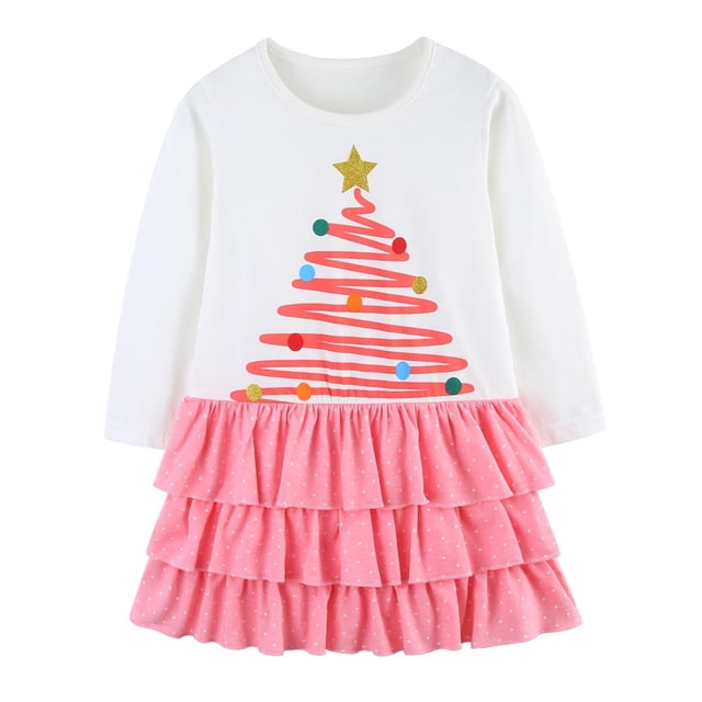 PMVFHDE Robes Filles Hiver Robe Fille avec Imprimé Festif Robe de Fête Tricotée pour la Saison des Fêtes Multicolore, 4-5 Ans
