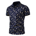 thumbnail image 2 of CEHVOM Fashion Men's Collar Top Stand Collar Print Short Sleeve Button Matching Summer, 2 of 4