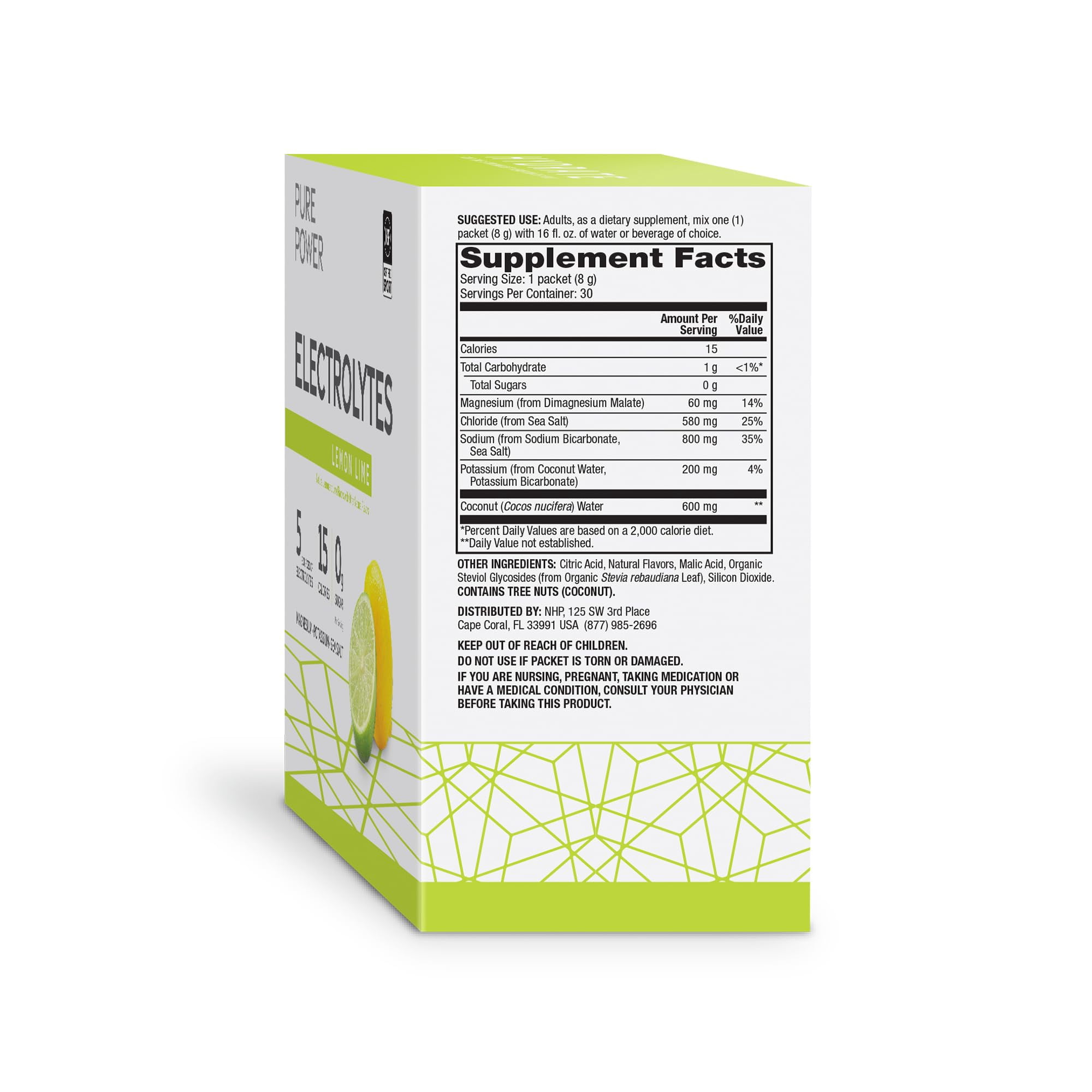 Dr. Mercola Pure Power Electrolytes, Lemon Lime, 8.5 oz (240 g), 30 Servings (30 Packets), 15 Calories and 0g Sugar Per Serving