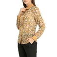 thumbnail image 4 of Allegra K Women's Floral Button up Contrast Color Long Sleeve Work Office Shirt, 4 of 6
