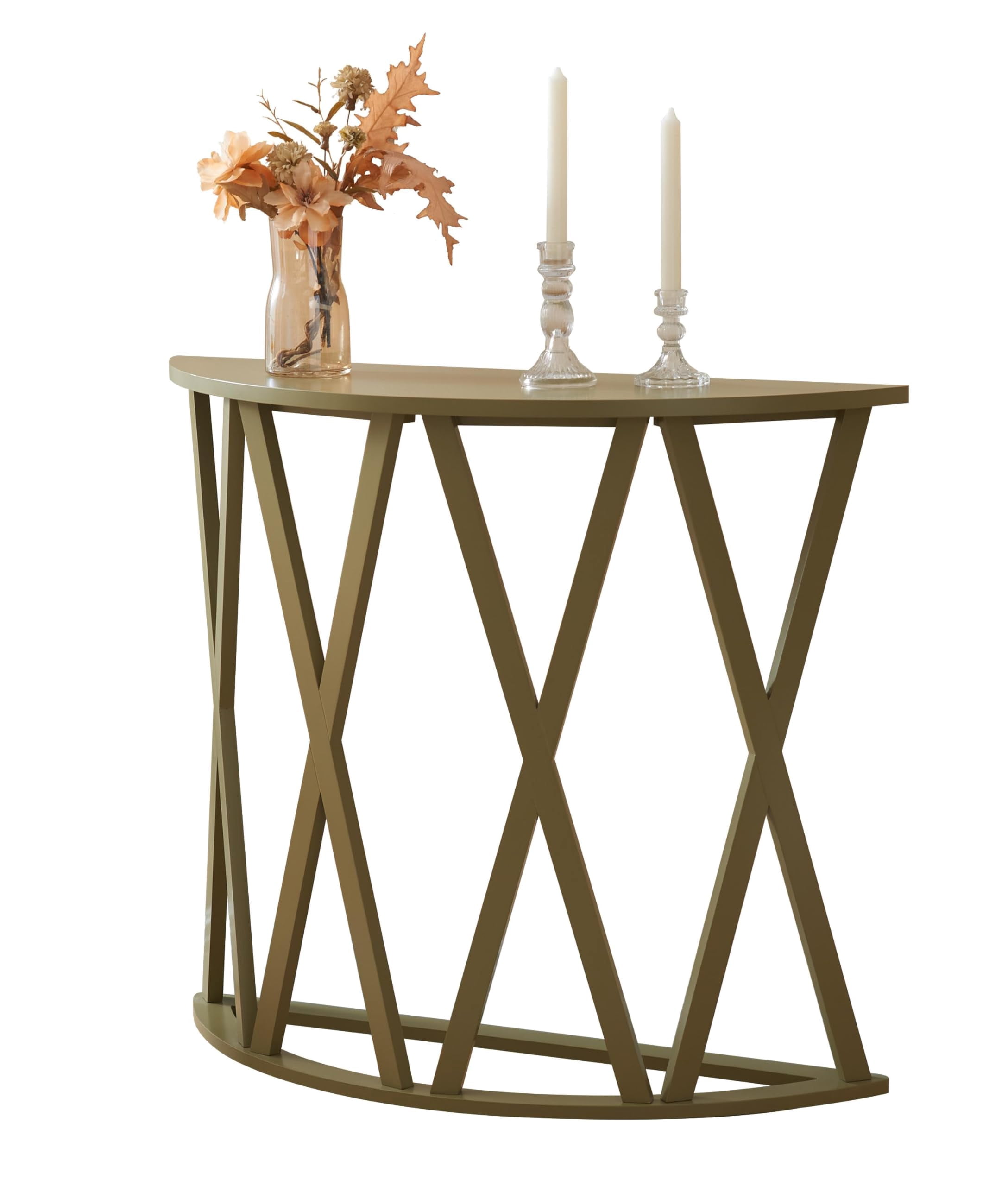 Kings Brand Furniture Vienna Half Moon Wood Console Table for Entryway, Accent Sofa Table for Living Room, Hallway, Foyer, Entrance, Lemon Pepper