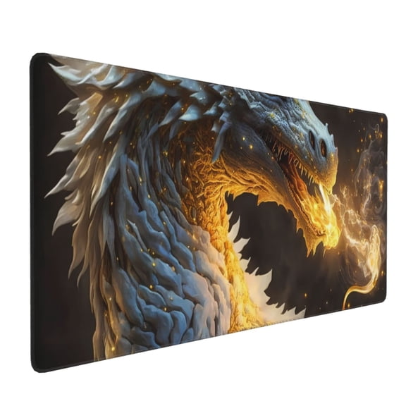 Xecao Golden White Fire Dragon Print Large Mouse Pad, 16x35.5in Mousepad, Professional Non-Slip Rubber Base Big Mouse Pad, Mouse Pad for Gaming & Office Full Desk Mouse Pad