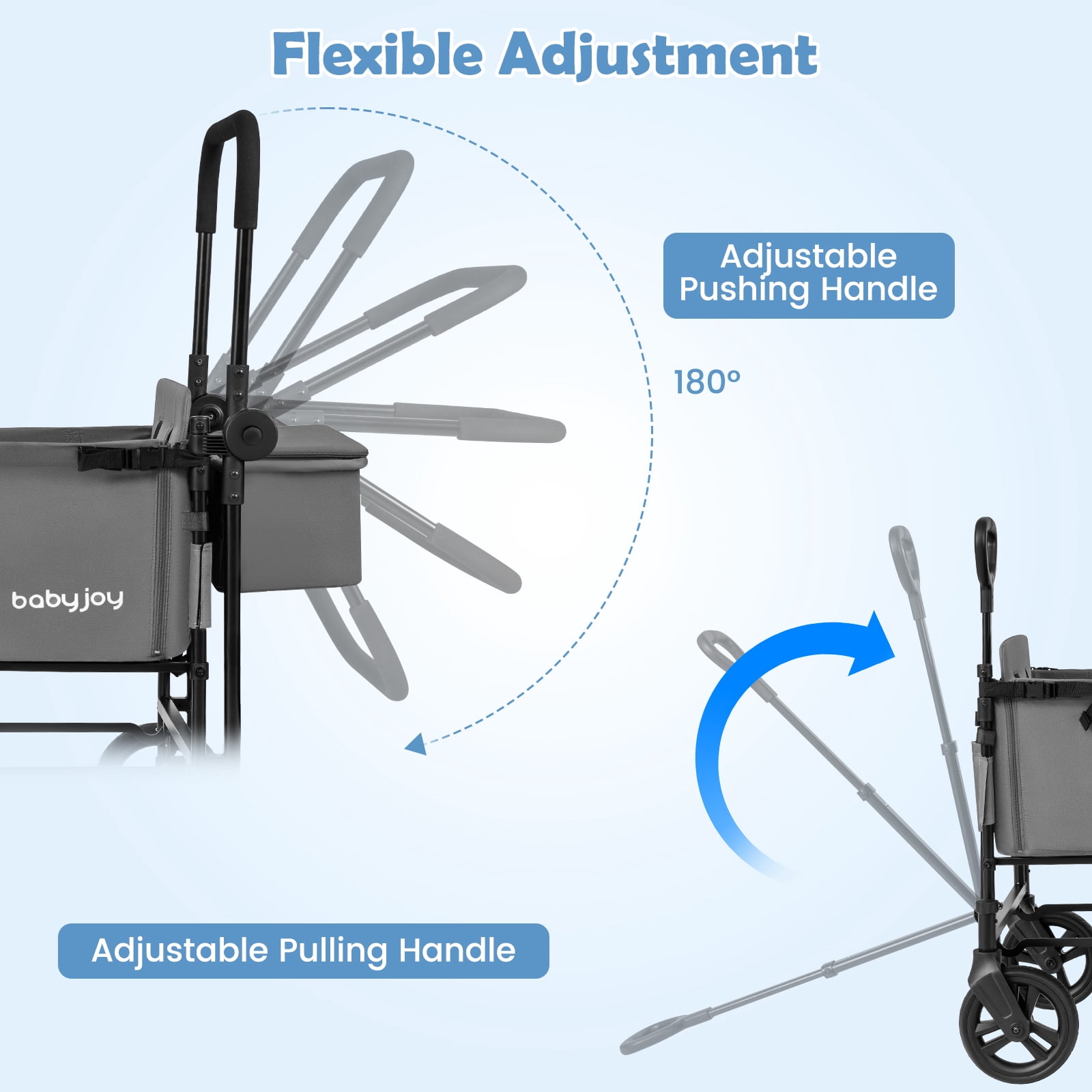 Babyjoy Foldable Wagon Stroller ,Baby Stroller with Removable Canopy,Adjustable Handle Gray