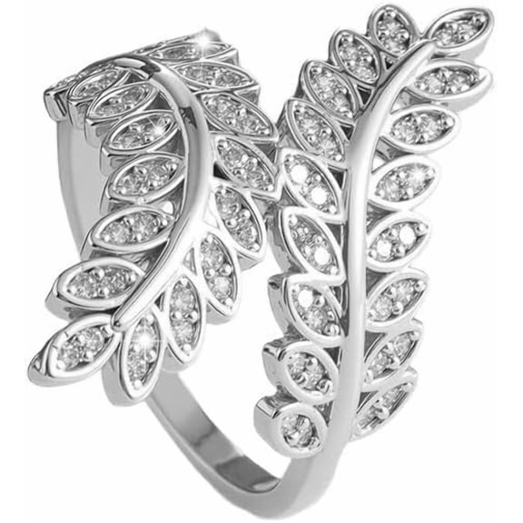Cubic Zirconia Olive Branch Ring for Women Leaf Statement Ring Crystal Climber Finger Band Promise Engagement Rings Fashion Jewelry
