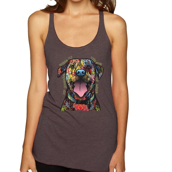 My Favorite Breed is The One In Need | Colorful Labrador Dog | Dean Russo Art Animal Lover Tri-Blend Racerback Sleeveless Top, Brown, M