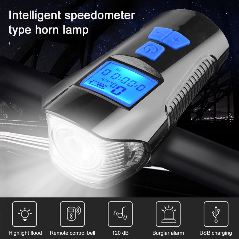 Black USB Rechargeable Bike Front Rear Tail Light Headlight Horn Bell Odometer