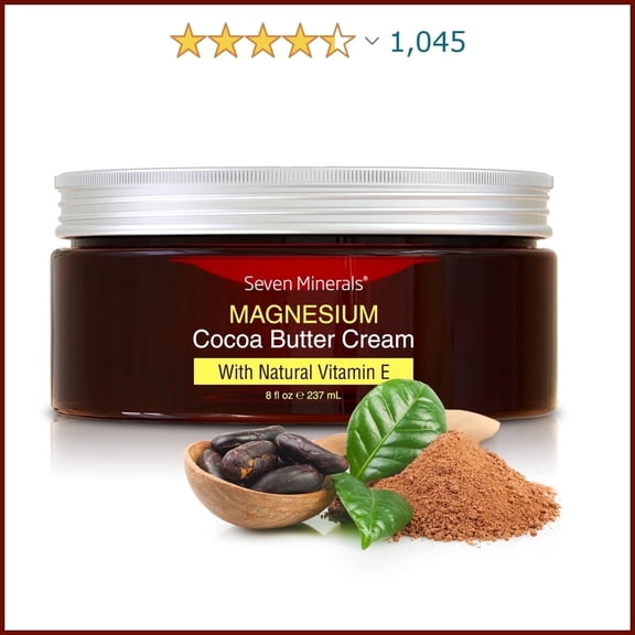 Magnesium Cream for Pain Calm, Leg Cramps & Sleep - Organic Cocoa Butter and Vitamin E by Seven Minerals