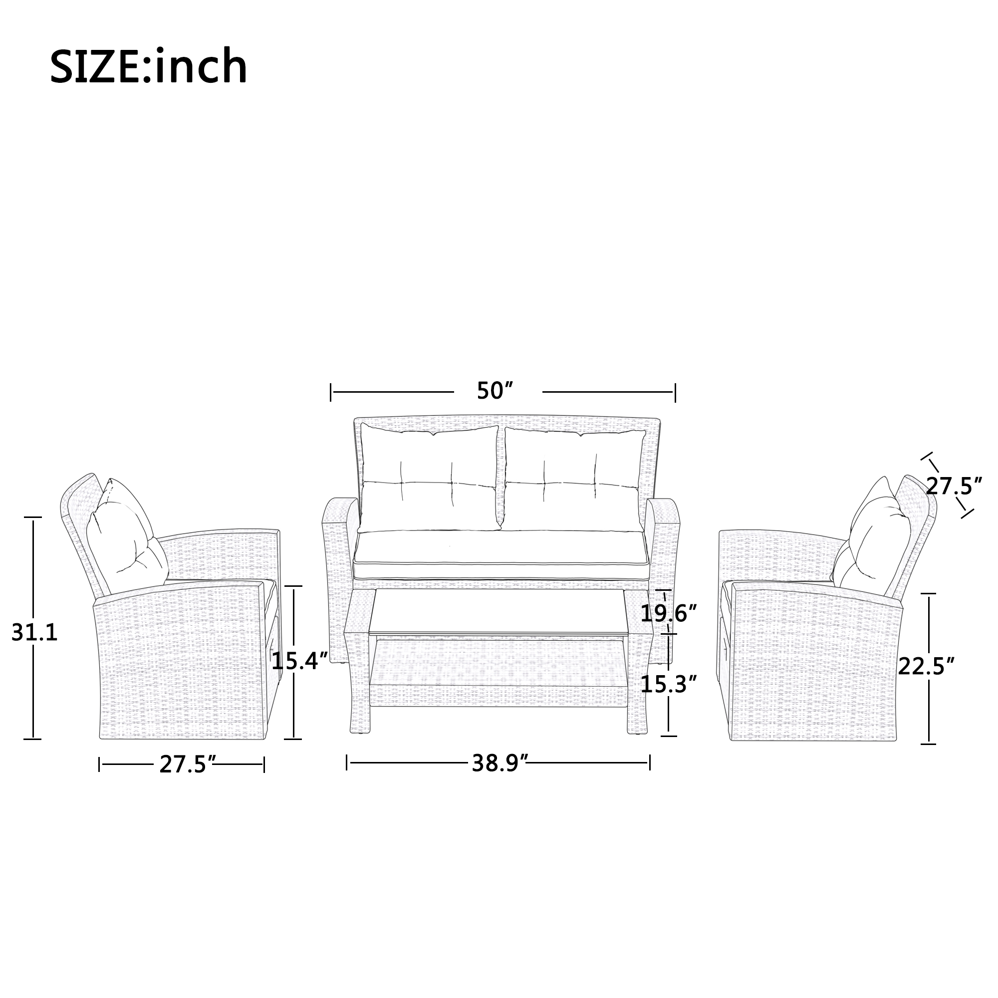 SESSLIFE 6 Piece Wicker Patio Furniture Set, Outdoor Sectional Sofa with Table, Ottoman and Washable Cushions, Patio Seating Sets for Lawn Porch Poolside - image 3 of 9