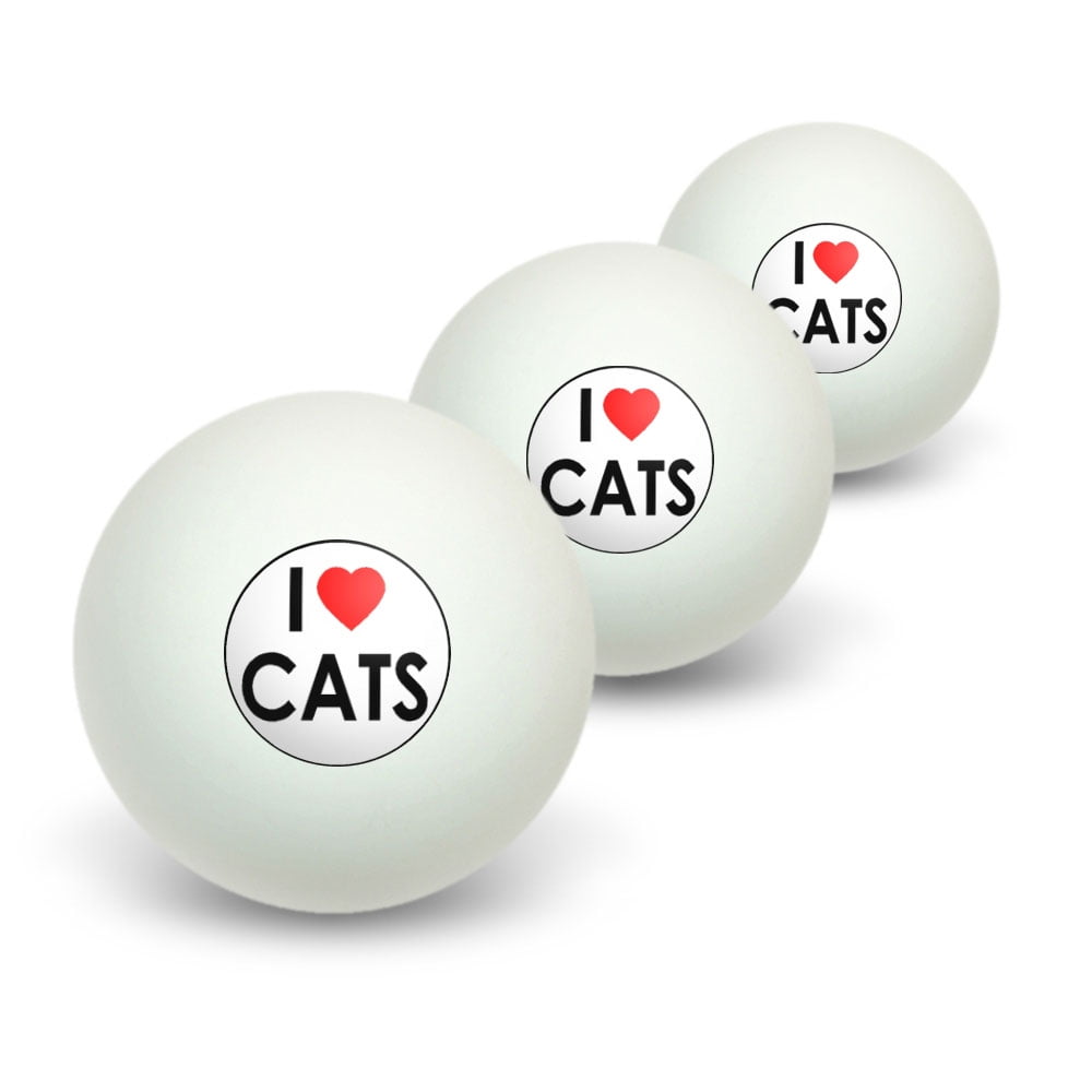 I Love Heart Cats Novelty Table Tennis Ping Pong Ball 3 Pack