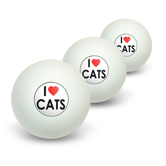 I Love Heart Cats Novelty Table Tennis Ping Pong Ball 3 Pack