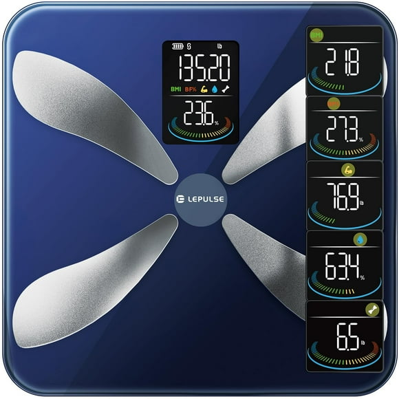 Báscula inteligente con IMC, grasa corporal, masa muscular, Lepulse, báscula de electrodos en forma de X actualizada para peso corporal y porcentaje de grasa, báscula de composición corporal de 13" co