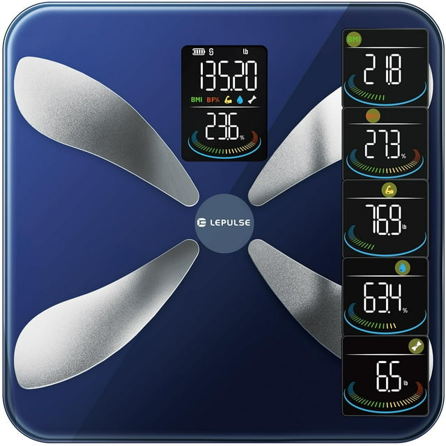 Báscula inteligente con IMC, grasa corporal, masa muscular, Lepulse, báscula de electrodos en forma de X actualizada para peso corporal y porcentaje de grasa, báscula de composición corporal de 13" co
