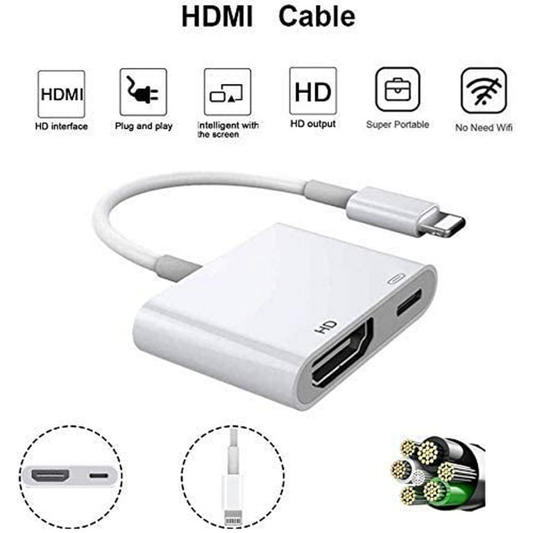  Compatible con cable adaptador de iPhone a HDMI, adaptador de  AV digital SJ-HYNG 1080p HD TV Conector para iPhone 11/Pro/Pro Max/X/XS/XR/  8 iPad. : Electrónica