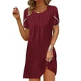thumbnail image 1 of Gspmoly Robes pour Femmes, Nouvelle Robe d'Été Décontractée pour Femmes à Col Rond, Couleur Unie, Ample, Plissée à la Poitrine, à Manches Courtes, Robe de Cocktail pour Femmes jusqu'à 65 % de Rabais, 1 of 5