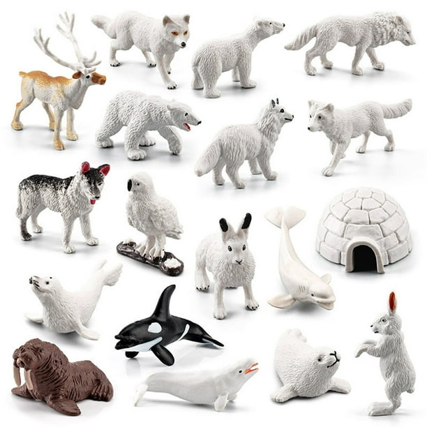 El Juego De Figuras De Juguete De Animales árticos Polares De 18 Piezas Incluye Lobo Blanco Búho Blanco Conejo ártico Blanco Husky ártico E Iglú Simulación Animal Modelo