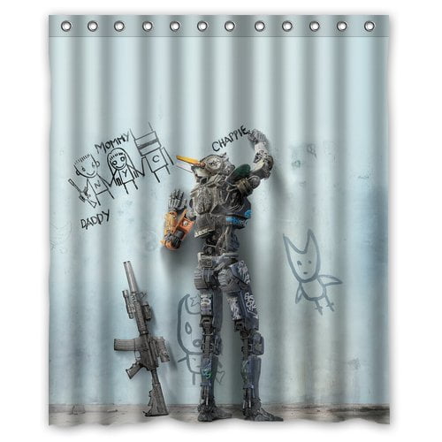 TOUXIHAA Chappie Robot Art Film Poster Shower Curtain Bathroom Curtain Set with Hooks Size 66x72 inch