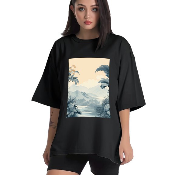 Plus Size Shirt for Women Black Tops for Women Short Sleeves Shirt for Women Enigmatic Tropics T Shirt Crewneck Shirt for Women XS
