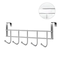 FACEGA Over the Door Hooks Aluminum Door Hanger Hook with 5 Coat Hooks for Hanging Heavy Duty over the Door Coat Rack for Towel Bag Robe Back of Bathroom Silver