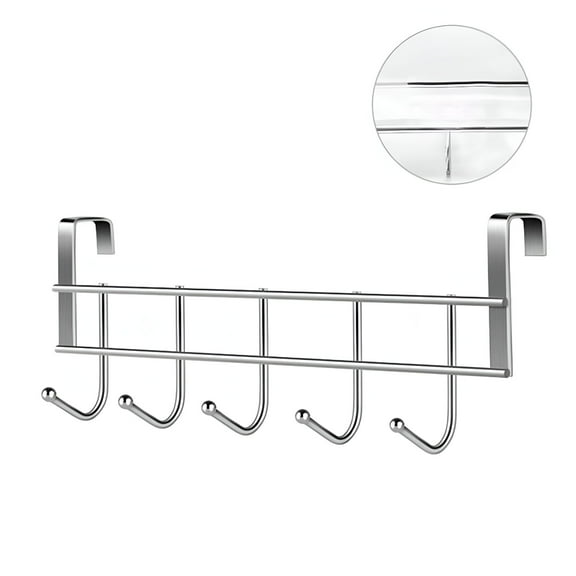 FACEGA Over the Door Hooks Aluminum Door Hanger Hook with 5 Coat Hooks for Hanging Heavy Duty over the Door Coat Rack for Towel Bag Robe Back of Bathroom Silver