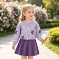 thumbnail image 6 of xaweyi Little Girls Embroidery Long‑Sleeve Top & Pleated Skirt 2‑Piece Dressy Outfit Set for Fall Casual Party Wear Size 5 Years, 6 of 7