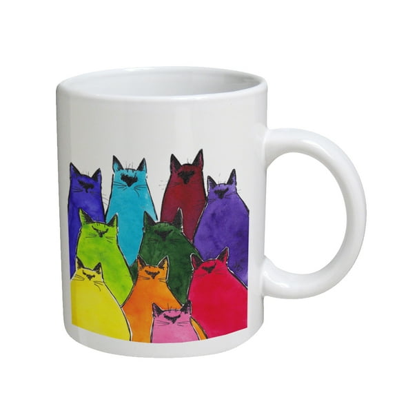 KuzmarK Coffee Cup Mug 11 Ounce -  Siamese Kittes in Crayon Colors Abstract Cat Art by Denise Every