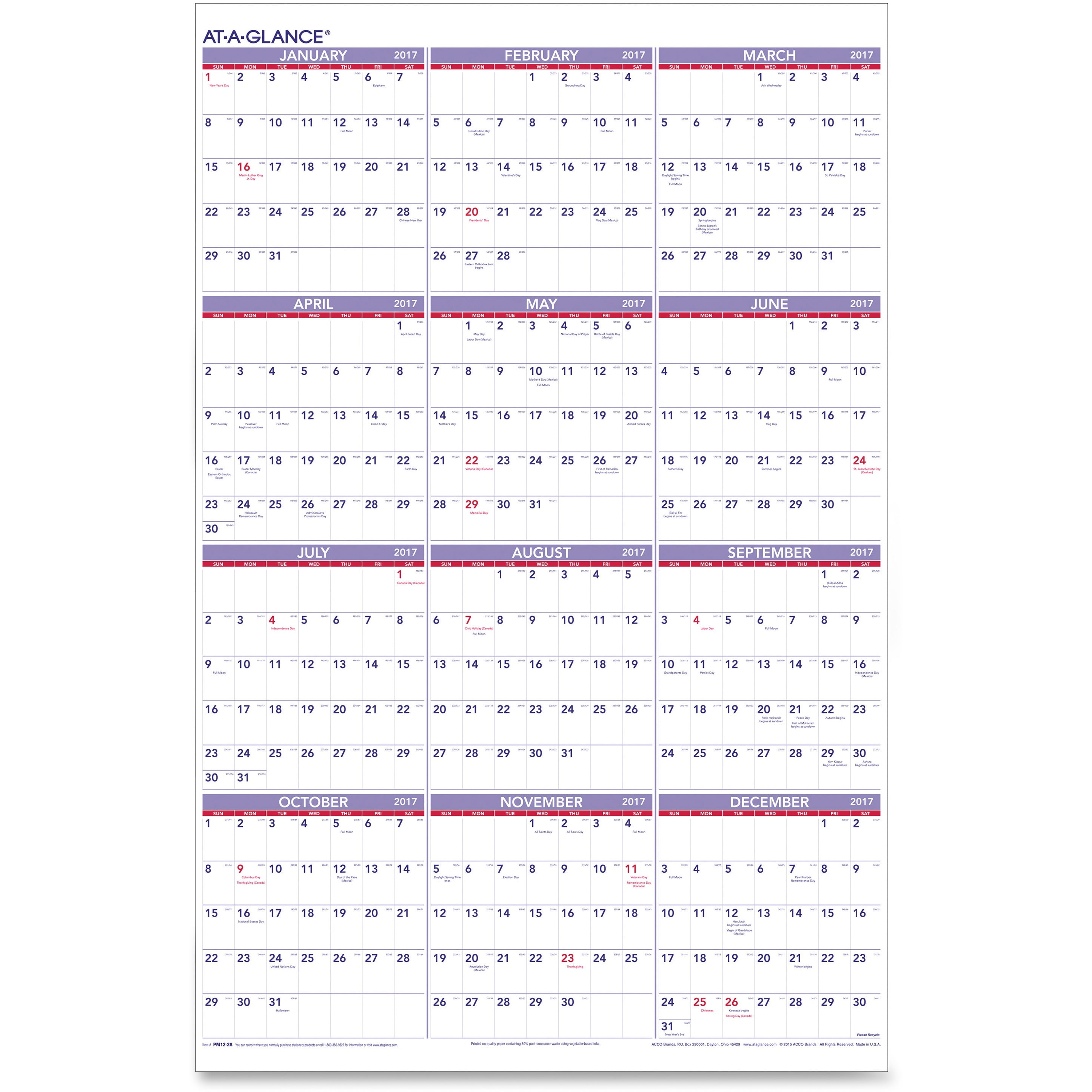 AT-A-GLANCE 2024 Monthly Wall Calendar, 15" X 12", Business Format With Ink-Resistant Paper